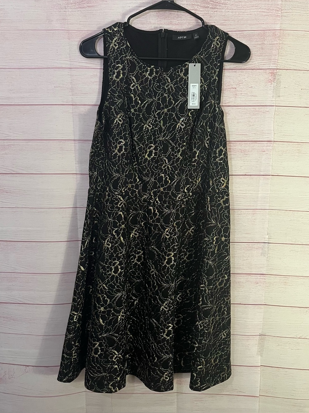 Apt. 9  NWT Black Gold Metallic Floral Sleeveless Fit Flare‎ Dress Size 16
